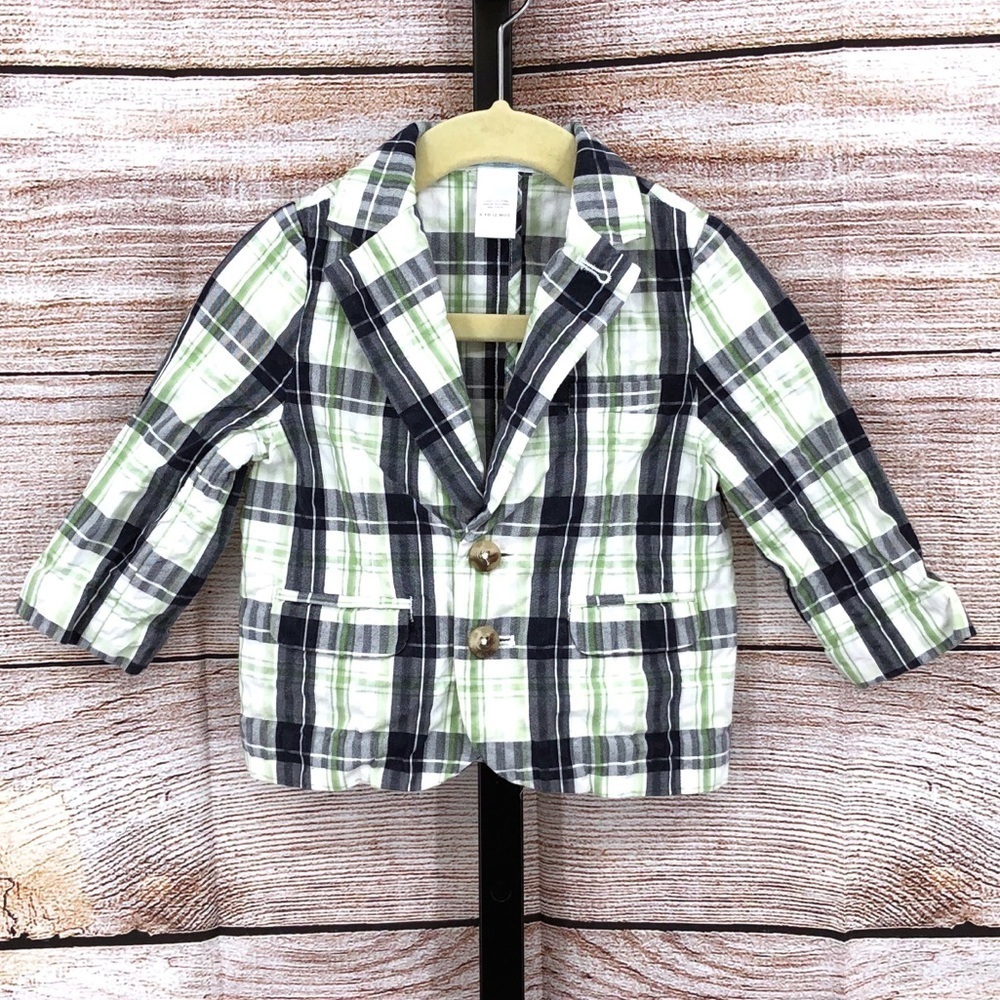 Janie & Jack Green and Blue Plaid Seersucker Jacket Size 6-12 Months